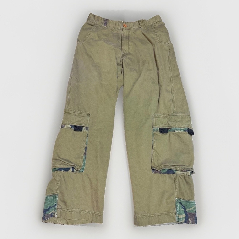 Mudd Cargo Pants 34x32 Wide Leg raver Camo Olive Green baggy Mens Y2K vintage